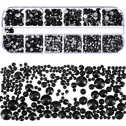 2000 Piezas de Gemas Planas Diamantes de Imitación de Cristal Redondos 6 Tamaños (1,5 - 6 mm) con Pinza y Lápiz de Selección para Arte de Uñas