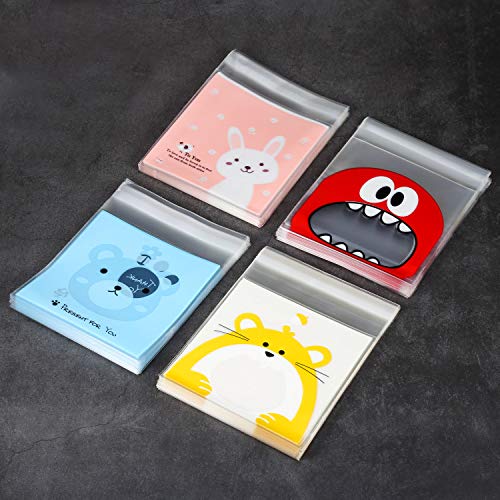 200pcs Bolsa de Dulces , Yosemy Bolsitas Caramelos Plástico Celofán Autoadhesivas Bolsas Galletas para Regalo Dulces Fiesta Navidad Cumpleaños DIY Regalo Bolsa