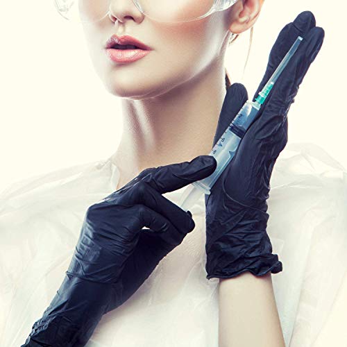 200pcs Nitrilo Guantes Desechables Polvo Guantes Libres De Látex, Dispensador Pack Cocina Universal/Lavavajillas/Trabajo/Goma/Guantes de Jardín (XL, Negro)