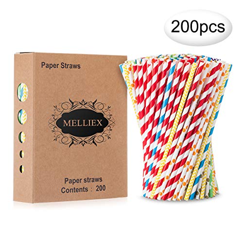 200PCS Pajitas de papel biodegradables Pajitas de papel de colores Pajitas desechables para cumpleaños, bodas, fiestas navideñas, celebraciones