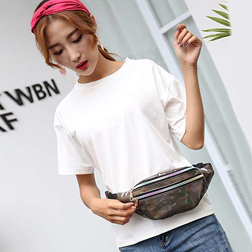 2018 Bolso para Mujer Bolso para Pierna De Vapor Bolso con Láser Reflectante para Mujer Cinturones Bolsillos Be