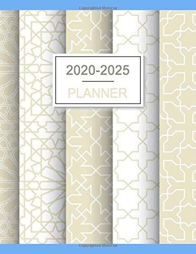 2020-2025 Planner: Elegant Seamless Geometric Design, BlueJeans Color, 62 Month Calendar & Organizer, 6 Year Month's Focus, Top Goals and To-Do List Planner, 8.5"x11", Soft Cover, Premium Matte Finish