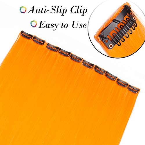 20"(50 cm) Extensoines de Colores de Cabello Clip Pelo Sintético Se Ve Natural 10 PCS Mechas Fantasía para Niñas Muñecas Lisos Postizos de pelo #Amarillo Anaranjado (50cm,80g)