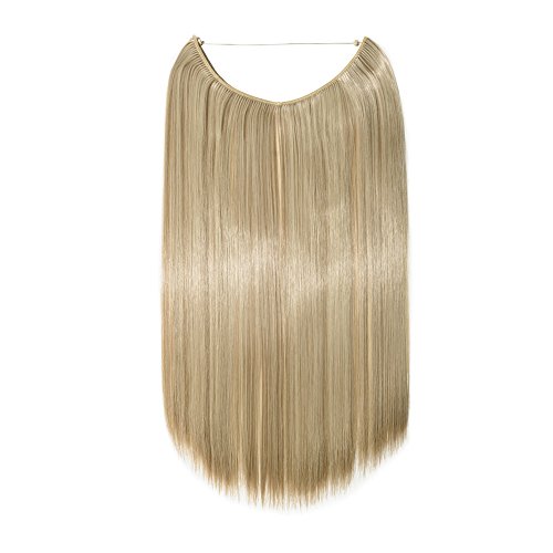 20"(50cm) Extensiones de Cabello Natural con Hilo Invisible Sin Clip Pelo Sintético Se Ve Natural Una Pieza Postizos de Pelo Lisa Pelucas (90g,Sandy Rubio mezcla Blanqueador Rubio)