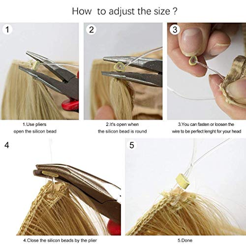 20"(50cm) Extensiones de Cabello Natural con Hilo Invisible Sin Clip Pelo Sintético Se Ve Natural Una Pieza Postizos de Pelo Liso Pelucas (90g,Blanqueador Rubio)