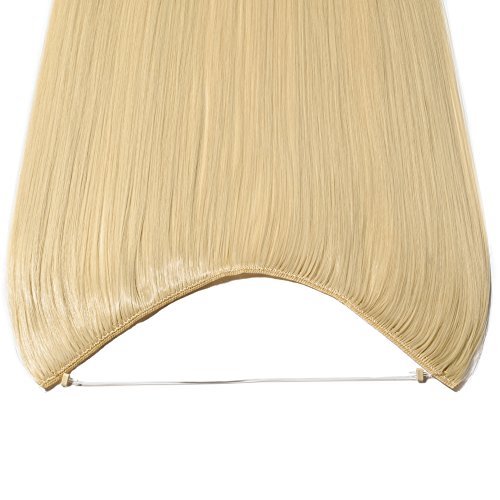 20"(50cm) Extensiones de Cabello Natural con Hilo Invisible Sin Clip Pelo Sintético Se Ve Natural Una Pieza Postizos de Pelo Liso Pelucas (90g,Blanqueador Rubio)