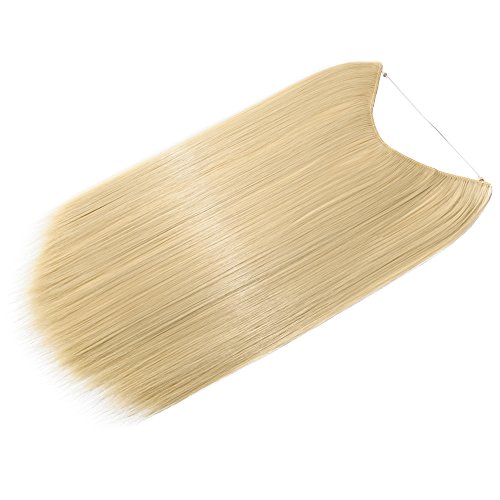 20"(50cm) Extensiones de Cabello Natural con Hilo Invisible Sin Clip Pelo Sintético Se Ve Natural Una Pieza Postizos de Pelo Liso Pelucas (90g,Blanqueador Rubio)