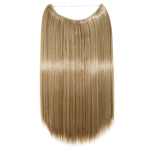 20"(50cm) Extensiones de Cabello Natural con Hilo Invisible Sin Clip Pelo Sintético Se Ve Natural Una Pieza Postizos de Pelo Liso Pelucas (90g,Marrón Claro mezcla Rubio Ceniza)