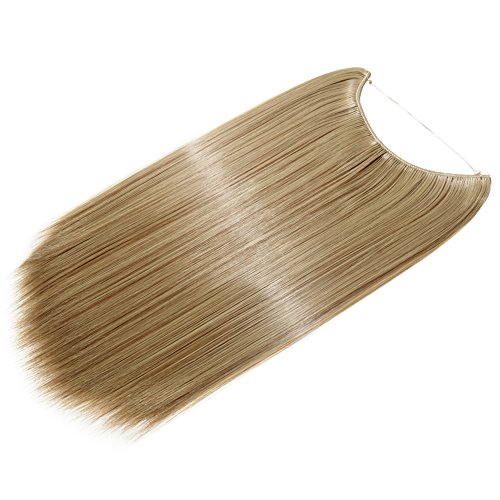 20"(50cm) Extensiones de Cabello Natural con Hilo Invisible Sin Clip Pelo Sintético Se Ve Natural Una Pieza Postizos de Pelo Liso Pelucas (90g,Marrón Claro mezcla Rubio Ceniza)