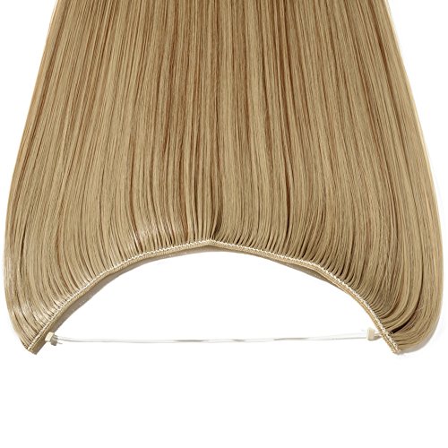 20"(50cm) Extensiones de Cabello Natural con Hilo Invisible Sin Clip Pelo Sintético Se Ve Natural Una Pieza Postizos de Pelo Liso Pelucas (90g,Marrón Claro mezcla Rubio Ceniza)