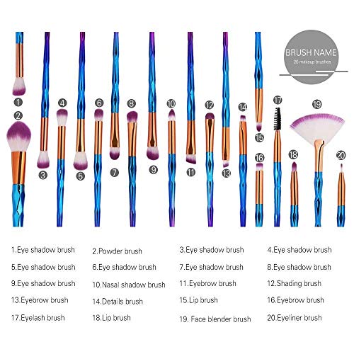 20pcs Pinceles de maquillaje Set Eye Shadow Foundation Powder Eyeliner Eyelash Lip Make Up Pincel de maquillaje Kit de herramientas de belleza cosmética (Azul púrpura)