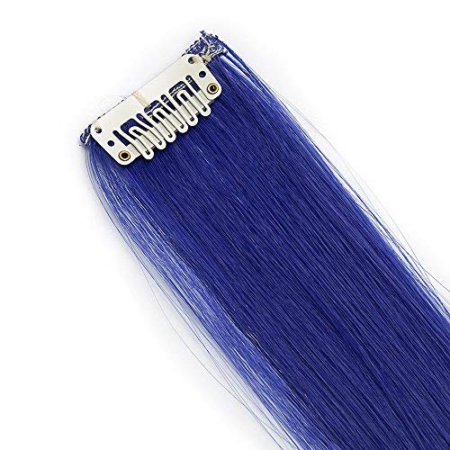 22"(55cm) Extensiones de Colores de Cabello Clip Mechas de Colores Fantasía 10 Tiras/Set Pelo Sintético Natural para Niñas Muñecas Postizos Pelucas Accesorios Liso (100g,Azul Oscuro)