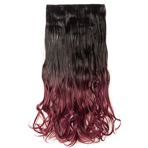 23"(58cm) SEGO Extensiones de Cabello Clip Pelo Sintético Se Ve Natural [Castaño Oscuro a Borgoña] [Una Pieza 5 Clips] Rizada Ondulada Larga Postizos Pelucas para Mujer (120g)
