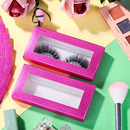 24 Juegos Cajas de Embalaje de Pestañas Postizas Vacía Contenedor Funda de Papel de Pestañas Falsas con 24 Bandeja de Pestañas Transparente para Cosmeticos Pestañas Postizas (Purpurina Rosa Rojo)
