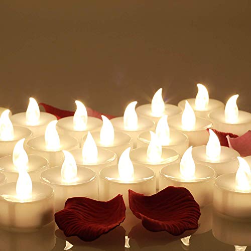 24 Velas LED, Más de 100 Horas de Iluminación y Decoración de Pétalos de Rosa, Velas Electrónicas con Baterías Incorporada, Perfectas para San Valentín