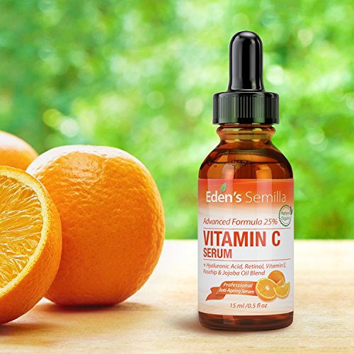 25% Vitamina C Serum 15ml - UNA FORMULA PODEROSA Y AVANZADA – Ácido Hialurónico, Retinol, Vitamina E y Aceite de Rosa Mosqueta y Jojoba. El mejor serum anti-edad para su piel. - Ayuda a las defensas naturales de su piel, repone la humedad perdida y reduce