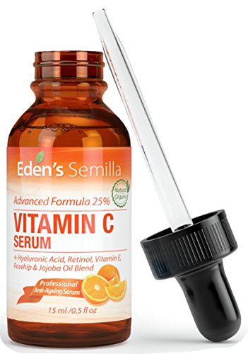 25% Vitamina C Serum 15ml - UNA FORMULA PODEROSA Y AVANZADA – Ácido Hialurónico, Retinol, Vitamina E y Aceite de Rosa Mosqueta y Jojoba. El mejor serum anti-edad para su piel. - Ayuda a las defensas naturales de su piel, repone la humedad perdida y reduce