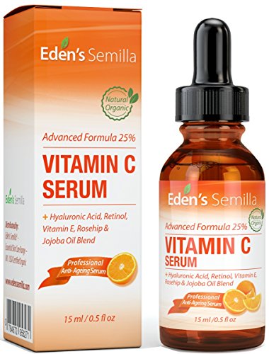 25% Vitamina C Serum 15ml - UNA FORMULA PODEROSA Y AVANZADA – Ácido Hialurónico, Retinol, Vitamina E y Aceite de Rosa Mosqueta y Jojoba. El mejor serum anti-edad para su piel. - Ayuda a las defensas naturales de su piel, repone la humedad perdida y reduce