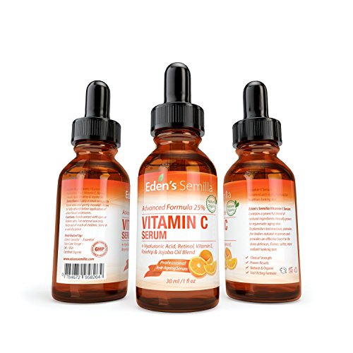 25% Vitamina C Serum 30ml - UNA FORMULA PODEROSA Y AVANZADA – Ácido Hialurónico, Retinol, Vitamina E y Aceite de Rosa Mosqueta y Jojoba. El mejor serum anti-edad para su piel. - Ayuda a las defensas naturales de su piel, repone la humedad perdida y reduce