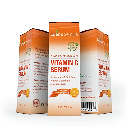 25% Vitamina C Serum 30ml - UNA FORMULA PODEROSA Y AVANZADA – Ácido Hialurónico, Retinol, Vitamina E y Aceite de Rosa Mosqueta y Jojoba. El mejor serum anti-edad para su piel. - Ayuda a las defensas naturales de su piel, repone la humedad perdida y reduce