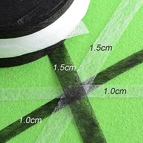 256m Cinta de Dobladillo Adhesiva Planchar sin Coser Fusible Fusión de Tela para Ropa Manualidades Ancho 1cm, 1.5cm, 4 Rollos total, (Blanco*2 + Negro*2)