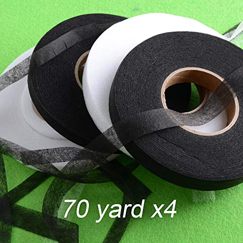 256m Cinta de Dobladillo Adhesiva Planchar sin Coser Fusible Fusión de Tela para Ropa Manualidades Ancho 1cm, 1.5cm, 4 Rollos total, (Blanco*2 + Negro*2)