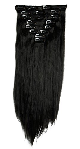 26"(66cm) Extensiones de Cabello Natural Clip 8 Piezas Extensiones Sintéticas Pelo Se Ve Natural Liso Largo Postizos de Pelo Invisible (140g,Negro Natural)