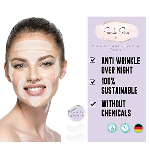 2en1 SandySkin | 165 x Parche antienvejecimiento y 2x almohadilla de silicona gratis para los ojos | Almohadillas para las arrugas de la cara, tiras para las arrugas de los ojos | Flaster