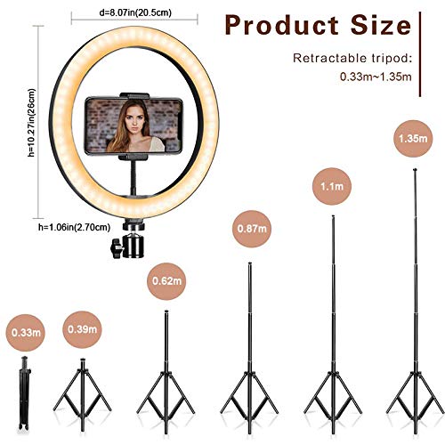 2NLF Aro de Luz para Movil 10" RGB Anillo de luz LED con Trípode Soporte 53" Altura Regulable 26 Colores 10 Brillos Regulables Control Remoto Inalámbrico para Selfie Maquillaje Youtube TIK Tok Live
