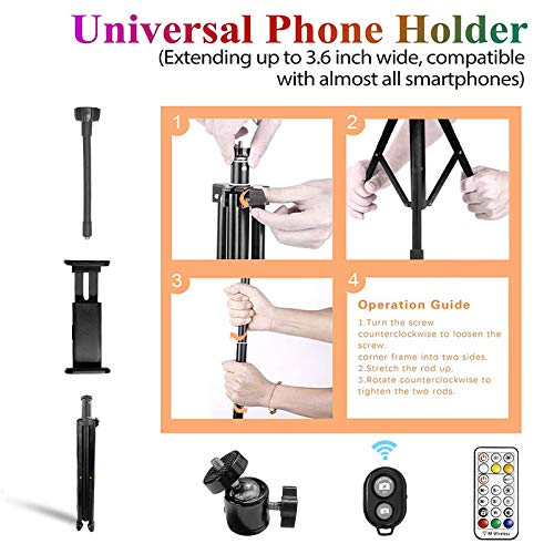 2NLF Aro de Luz para Movil 10" RGB Anillo de luz LED con Trípode Soporte 53" Altura Regulable 26 Colores 10 Brillos Regulables Control Remoto Inalámbrico para Selfie Maquillaje Youtube TIK Tok Live