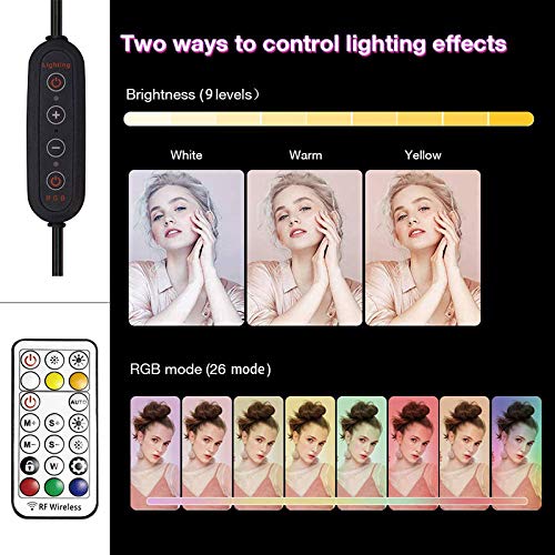 2NLF Aro de Luz para Movil 10" RGB Anillo de luz LED con Trípode Soporte 53" Altura Regulable 26 Colores 10 Brillos Regulables Control Remoto Inalámbrico para Selfie Maquillaje Youtube TIK Tok Live