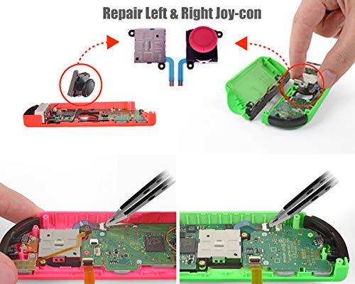 2PCs Reemplazo de Joystick Analógico para Nintendo Joy-con Controller y Switch Lite, 3D Thumb Stick Palanca Pulgar Palanca de Controlador, Destornillador Herramientas de Reparación (Rojo / Azul Neón)