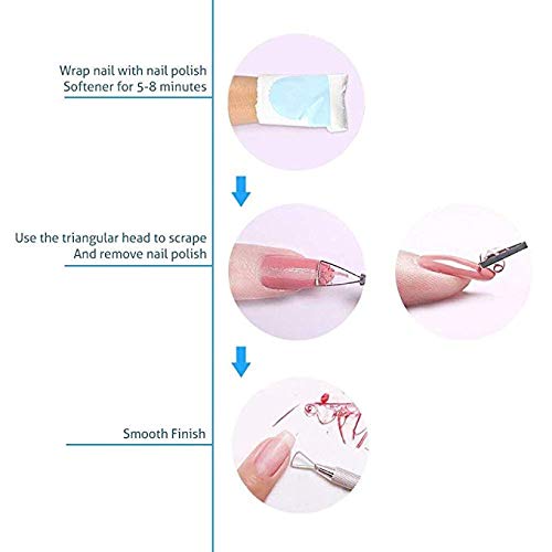 2PCS Triángulo de empujador de gel  Empujador de cutícula de acero inoxidable Raspador de cutículas Eliminar Herramienta removedor de arte de uñas