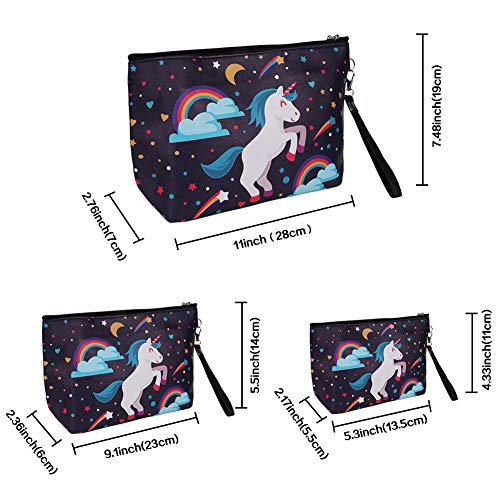 3 bolsas de aseo impermeables, bolsa de viaje para cosméticos, bolsa de almacenamiento portátil para maquillaje, para mujeres y niñas unicornio