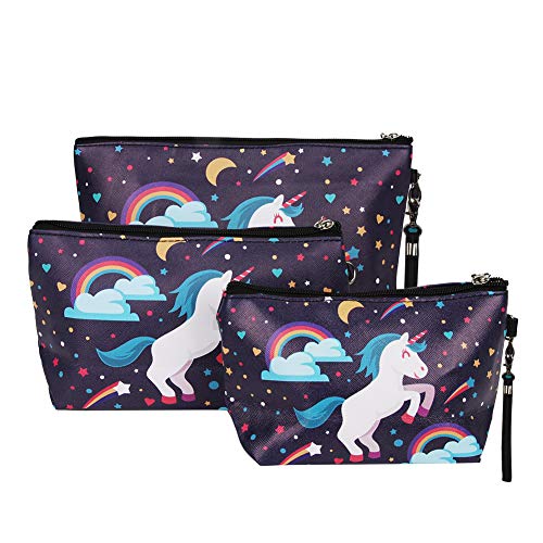3 bolsas de aseo impermeables, bolsa de viaje para cosméticos, bolsa de almacenamiento portátil para maquillaje, para mujeres y niñas unicornio
