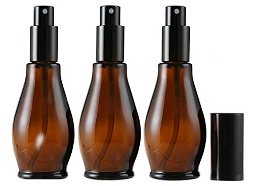 3 botellas de spray de cristal ámbar vacías de 100 ml para limpieza de perfume cosmético, con pulverizadores de niebla fina y tapa antipolvo