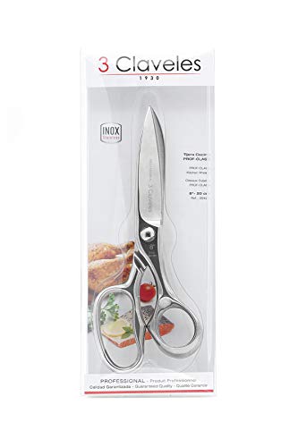 3 Claveles Tijeras de Cocina Profesional, Acero Inoxidable - (20cm - 8"), Brillo