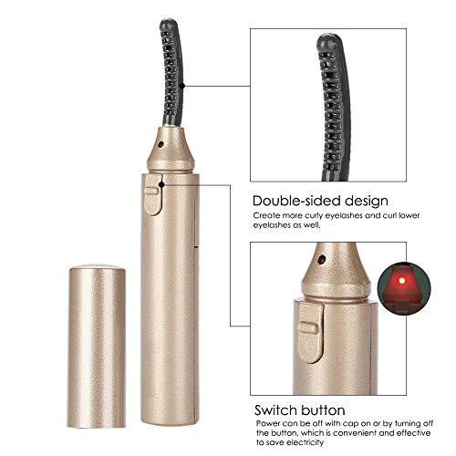 3 colores Rizador de Pestañas Eléctrico Climatizada, 360 ° Mini Pestañas Duradero Sin Dolor Electric Eyelash Shaper Tool, Profesional Herramienta de Maquillaje Cosmética con Peine(Dorado)