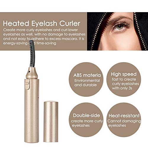 3 colores Rizador de Pestañas Eléctrico Climatizada, 360 ° Mini Pestañas Duradero Sin Dolor Electric Eyelash Shaper Tool, Profesional Herramienta de Maquillaje Cosmética con Peine(Dorado)