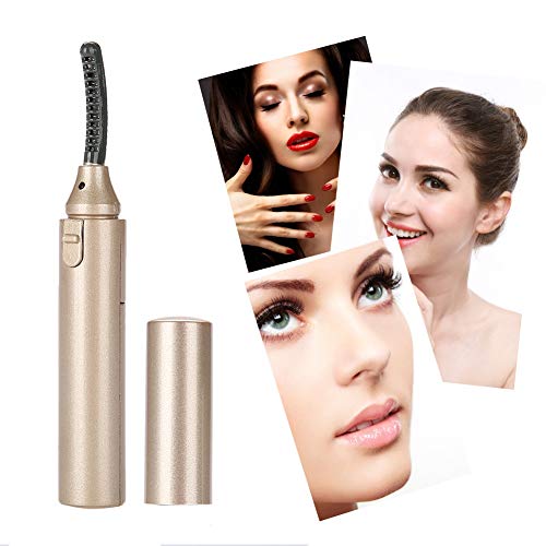 3 colores Rizador de Pestañas Eléctrico Climatizada, 360 ° Mini Pestañas Duradero Sin Dolor Electric Eyelash Shaper Tool, Profesional Herramienta de Maquillaje Cosmética con Peine(Dorado)