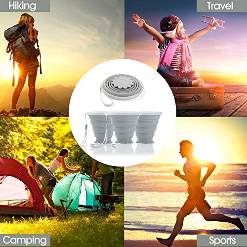 3 PCS Taza de Viaje de Silicona Plegable, Copa Plegable Portátil Plegable Copa de Viaje de Silicona Irrompible Taza para Actividades al Aire Libre (Gris)