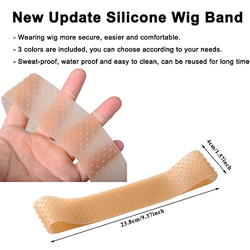 3 piezas de silicona transparente agarre de peluca suave fuerte agarre antideslizante banda de peluca a prueba de sudor diadema para peluca (blanco/marrón oscuro/marrón claro)