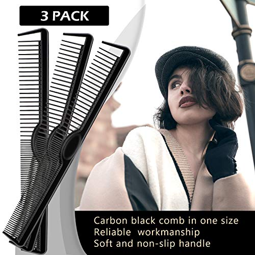 3 Piezas Peine de Corte Corto Negro Peine de Corte de Fibra de Carbono Peine Antiestático Resistente al Calor Peines de Peluquería para Peluquería de Salón