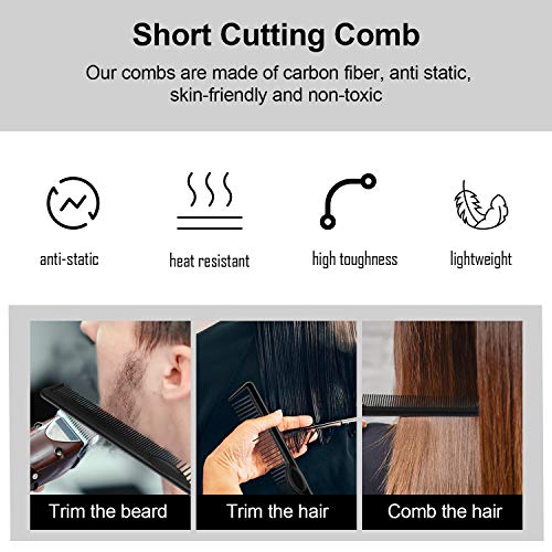 3 Piezas Peine de Corte Corto Negro Peine de Corte de Fibra de Carbono Peine Antiestático Resistente al Calor Peines de Peluquería para Peluquería de Salón