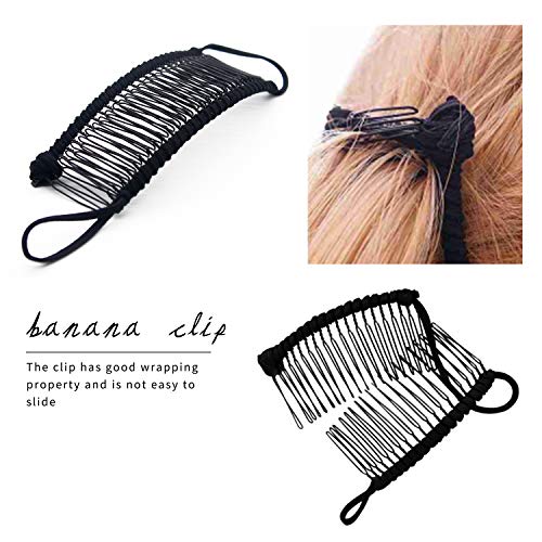 3 Piezas Pinzas de Pelo de Plátano Estirables Horquillas Doble Peine de Plátano Clips de Pescado Vintage Accesorios para Cabello Rizado Grueso Sin Daños (30 dientes, Rosado+Negro+Beige)