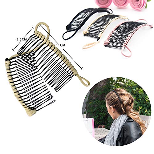 3 Piezas Pinzas de Pelo de Plátano Estirables Horquillas Doble Peine de Plátano Clips de Pescado Vintage Accesorios para Cabello Rizado Grueso Sin Daños (30 dientes, Rosado+Negro+Beige)