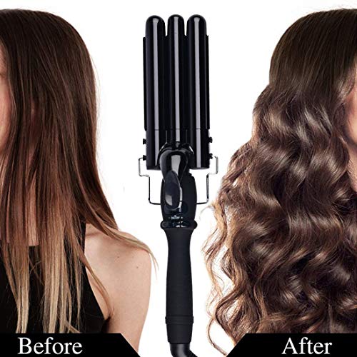 3 Tubos Onduladores de Pelo,Rizador de Calentamiento Rápido,22MM Rizos de Ondas de Cerámica Anti-quemaduras-Con Pantalla LCD +Soporte Metalico