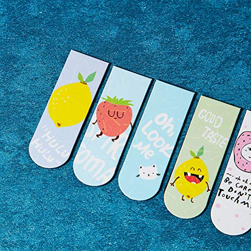 30 Marcadores de Libro Magnéticos Marcapáginas Clip de Página Lindo para Estudiantes Oficina Lectura Papelería (Fruta y Gato)