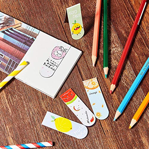 30 Marcadores de Libro Magnéticos Marcapáginas Clip de Página Lindo para Estudiantes Oficina Lectura Papelería (Fruta y Gato)