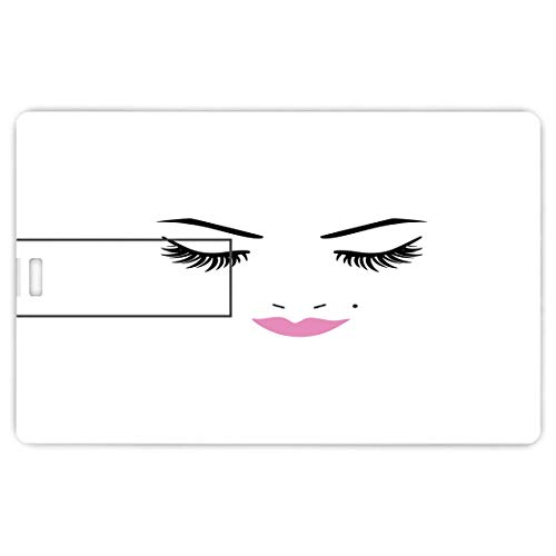 32GB Unidades Flash USB Flash Pestaña Forma de Tarjeta de crédito bancaria Clave Comercial U Disco de Almacenamiento Memory Stick Closed Eyes Pink Lipstick Glamour Maquillaje Cosmética Belleza Diseño